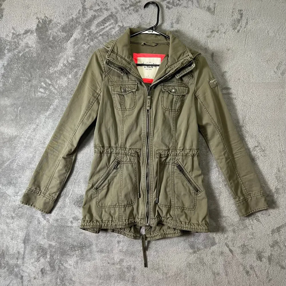 Vintage Abercrombie &‎ Fitch Olive Utility Cargo Jacket Military Style Small